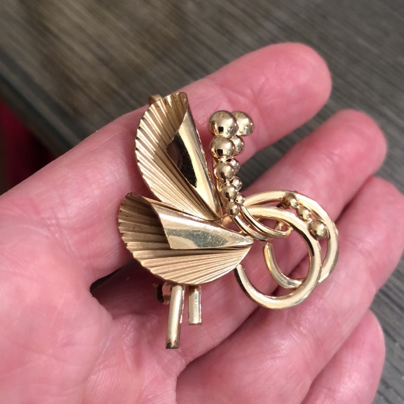 Vintage Gold Filled Pendant / Pin Modern Floral - Picture 7 of 15